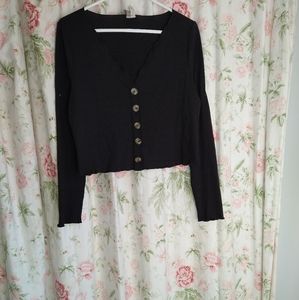 Asos Cropped Ribbed Long Sleeve Button Down